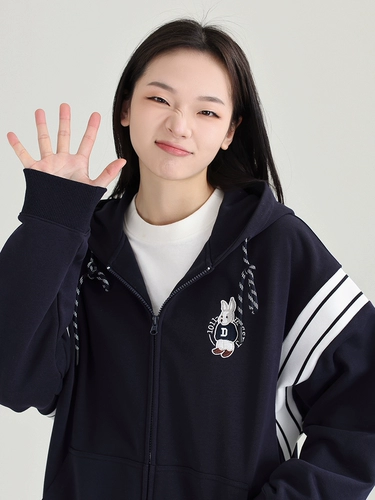 Осенний кардиган, толстовка с капюшоном, куртка, кролик, свободный крой, с вышивкой