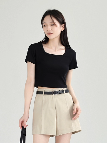 DESSUU Цветная короткая приталенная эластичная футболка с коротким рукавом, квадратный вырез, короткий рукав