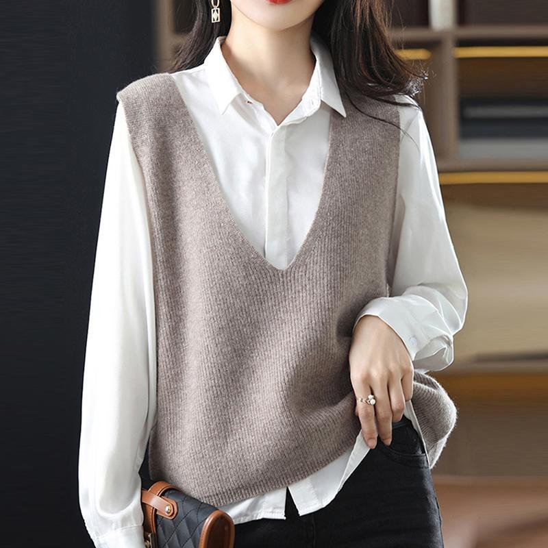 2026 Spring and Autumn New Large Size Knitted Vest for Women V-Neck Loose Sleeveless Outerwear Sweater Vest for Women