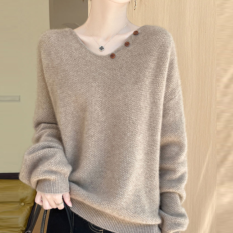 2026 Spring and Autumn New V-Neck Wool Sweater for Women, Loose Knitted Base Sweater, Sweetheart Neck, Lazy Style Top 2026 Spring and Autumn New V-Neck Wool Sweater for Women, Loose Knitted Base Sweater, Sweetheart Neck, Lazy Style Top