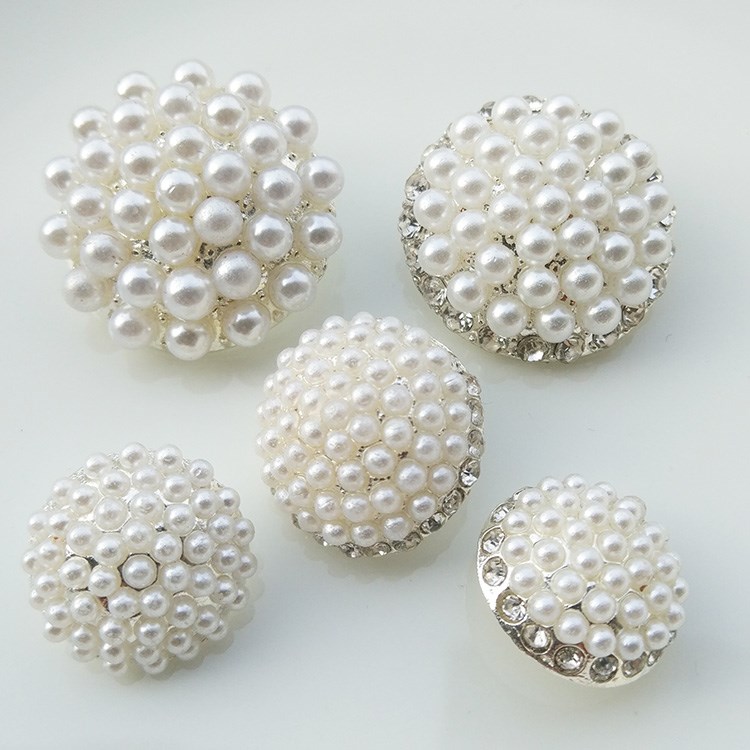 New large bead button women's cashmere woolen coat fashion button round metal small pearl diy hand sewing