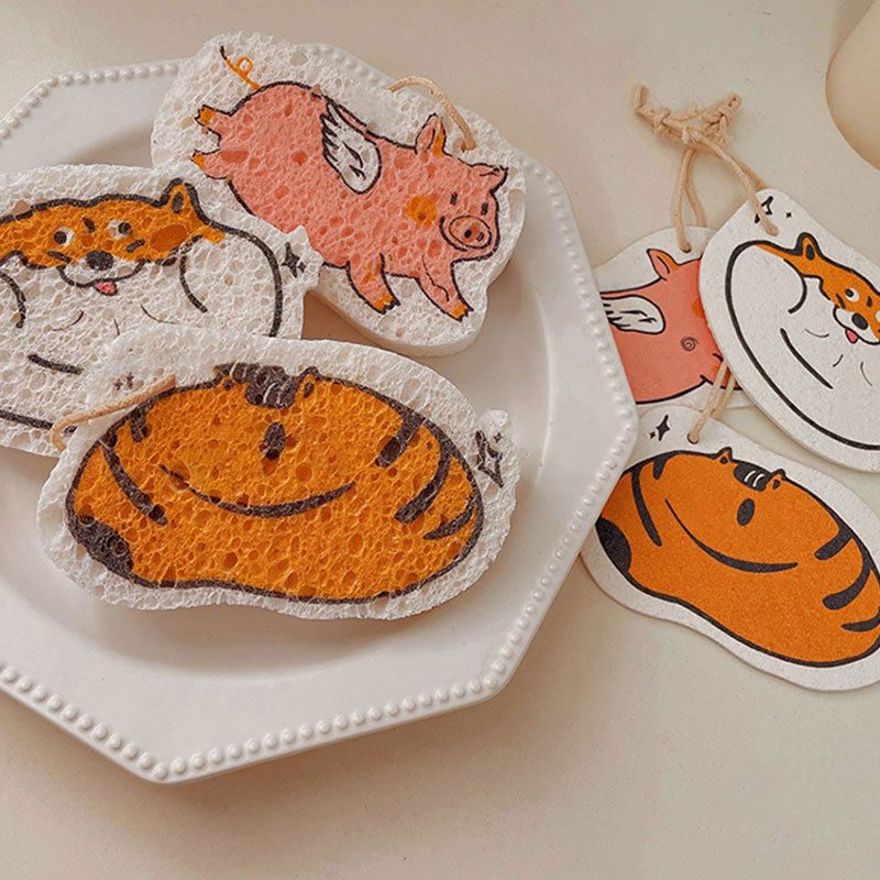 Wood pulp cotton dishcloth does not stick to oil kitchen dishwashing sponge wipe absorbs water and becomes larger dishwashing bowl rag towel brush pan artifact