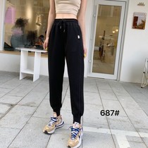 Xiaoqian clothing wear high-end custom 687# metal embellishment plus velvet thick Joker slim casual pants