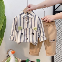 Boys shirt two pieces spring and fall 2022 new baby handsome kit baby baby spring clothing 1 3 year old