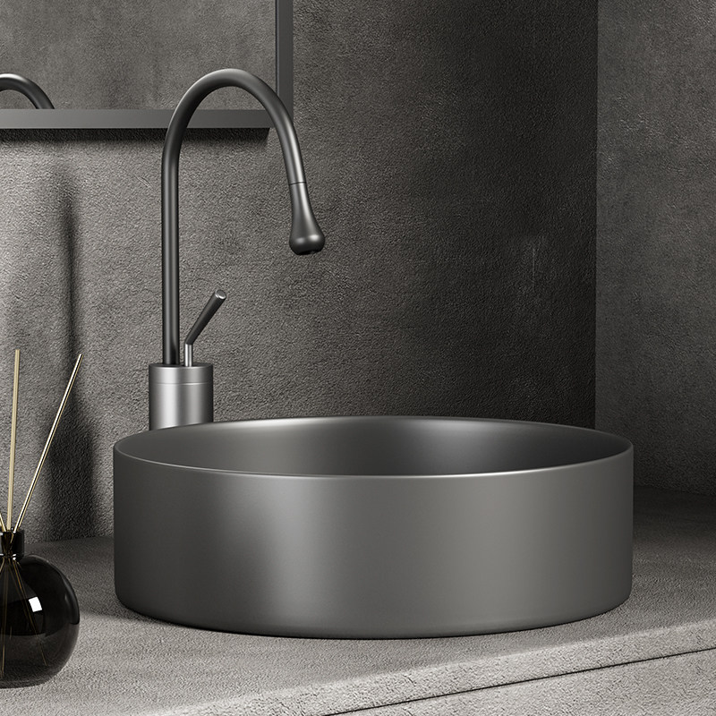 枪灰色圆形台上盆洗手盆：迷你卫生间艺术新宠，颜值爆表！✨