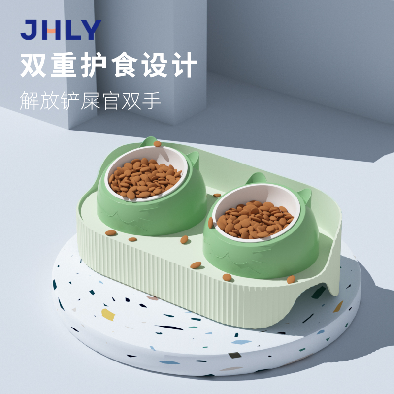 British jhly cat bowl ceramic protection cervical spine double bowl anti-overturning dog bowl Cat Food Basin Pet Cat Food Basin Water Bowl