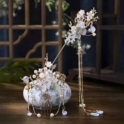 Ancient style hairpin set of Hanfu walking hair hairpin tassel Super fairy girl ancient headdress hairpin flower