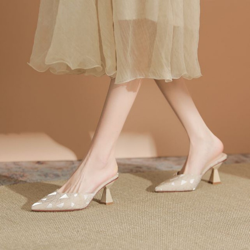 Princess Dading's Elegant Pointed-Toe Stiletto Mules for Women, Summer Shallow Mouth Non-Slip Mules, Versatile and Comfortable Shoes for Commuting