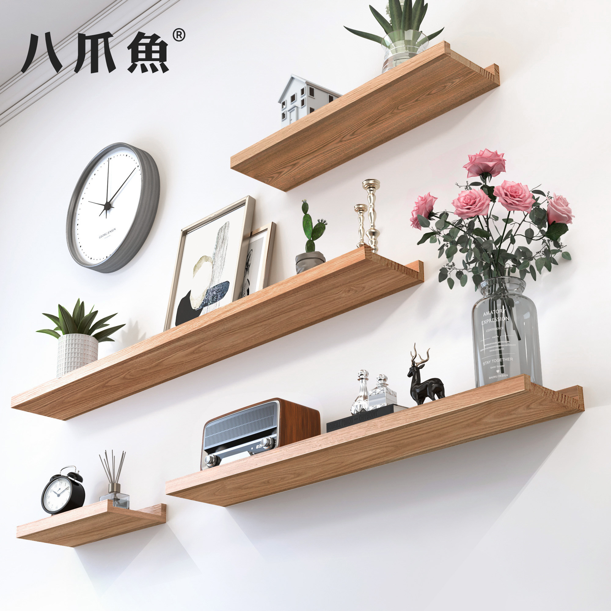 Solid wood lined with perforated Nordic laminate Wall hanging wall Wall Panels TV Wall Decorative wall shelve