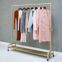 Clothing store display rack mobile push-pull floor-to-ceiling double-layer display rack hanger womens clothing store childrens clothing shelf with wheels