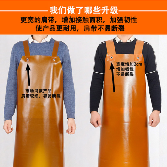 Thickened Beef Tendon Apron, Waterproof, Oil-Resistant, Acid-Alkali-Resistant, Wear-Resistant, Suitable for Stone Handling, Butchering, Chemical Work, and Aquatic Product Processing, with Sleeves