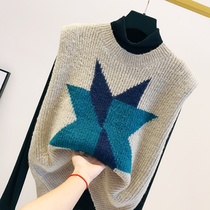 ins tide Spring and Autumn New Net red knitted vest womens vest round neck loose Joker knit sweater sleeveless top