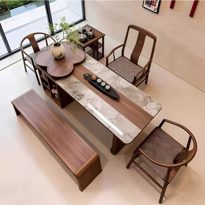 Song's Aesthetics Black Walnut Tea Table and Chair Set New Chinese Style Homestay Clubhouse Solid Wood Tea Table Zen Tea Room Tea Table Song's Aesthetics Black Walnut Tea Table and Chair Set New Chinese Style Homestay Clubhouse Solid Wood Tea Table Zen Tea Room Tea Table