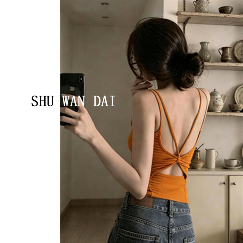 Music Festival Design-Inspired Orange Camisole with Built-In Bra for Women, Summer Outfit, Beautiful Back, Integrated Bra, Backless Top Music Festival Design-Inspired Orange Camisole with Built-In Bra for Women, Summer Outfit, Beautiful Back, Integrated Bra, Backless Top