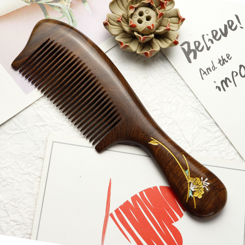 Jinse natural golden sandalwood comb home anti-static hair loss comb fine teeth thick anti-knot girl