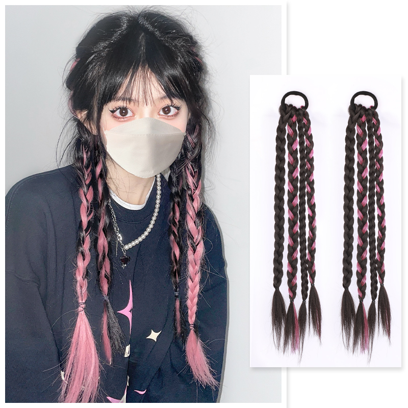 Wig woman high ponytail sweet girl sweet girl natural twist with long braid, dyed boxing braid wig mesh red fish bone braid-Taobao
