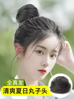 Gball head wig Ancient style real hair Hairband fluffy natural lazy man hair artifact Net red hair bag flower bract hair accessories