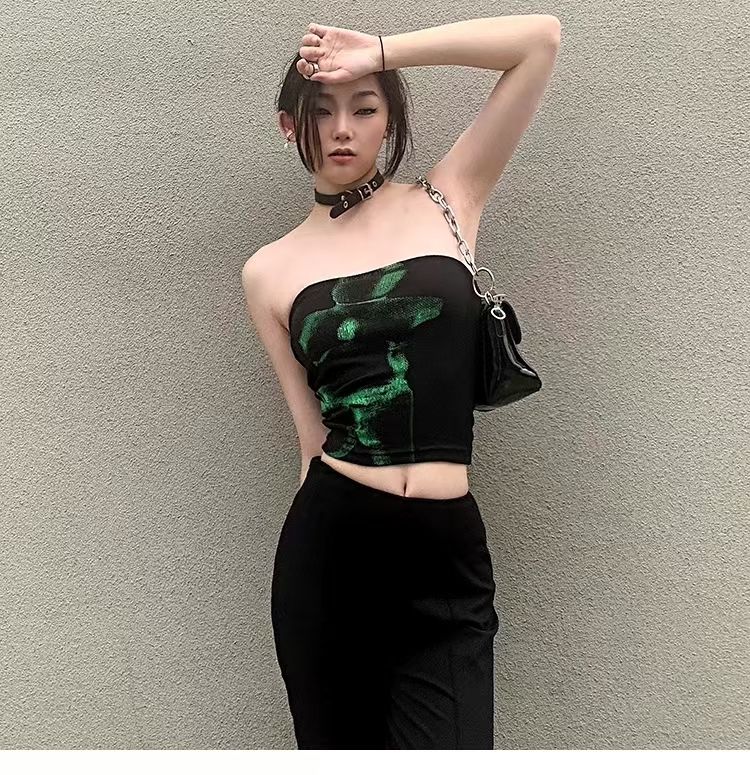 WEIRD PUSS Street Style Hot Girl Rendered Short Tube Inner Outer Wear Off-Shoulder Crop Top Slim Fit Chest Wrap Summer_voghion.com