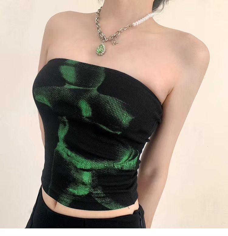 WEIRD PUSS Street Style Hot Girl Rendered Short Tube Inner Outer Wear Off-Shoulder Crop Top Slim Fit Chest Wrap Summer_voghion.com