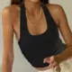 trong Âu Mỹ hai dây sexy áo ngắn không tay áo vest của phụ nữ bó sát ngực cổ chữ U dệt kim đáy dây treo trên - Áo ba lỗ