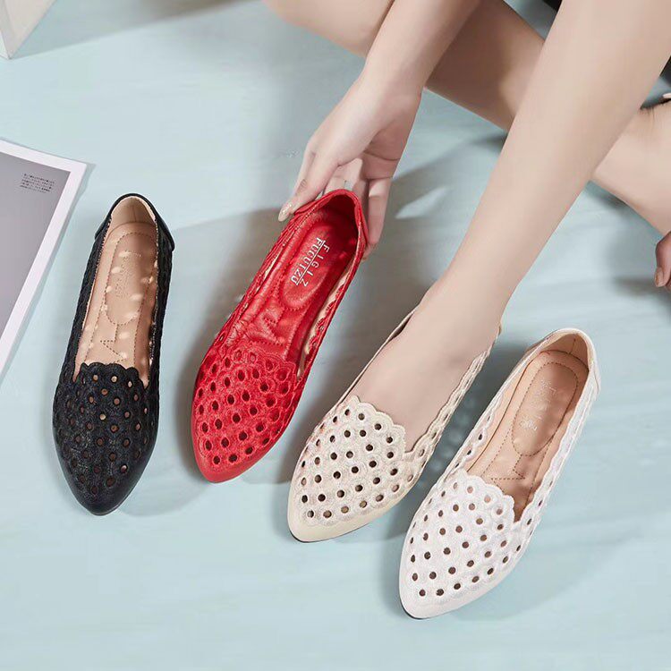 Wo Zi Electric Commercial Individual Shop 2022 Summer New Time Hollowed-out Embroidery Embroidered Single Shoe Soft Bottom Soft Face Comfort