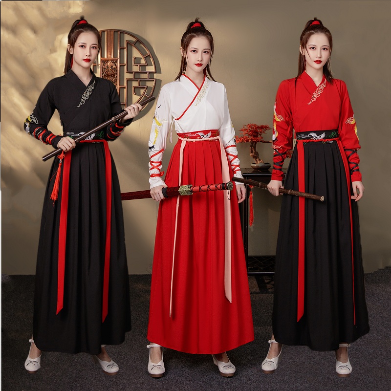 Hanfu Women's Red Color Department Film and TV Costume Women Martial Arts Warrior Summer Handsome in Summer and Down Wind China Wind grown-up Ancient wind