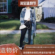 France maje20 autumn and winter Ni Ni with the same contrast plaid wool blend loose long wool coat