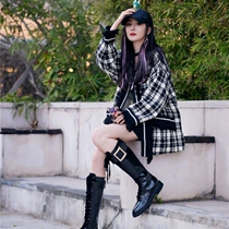 Maje21 spring and summer Yang power the same amount of black and white checkered Thousand Birds Gstream Su Fur Knit Cardiovert Jacket