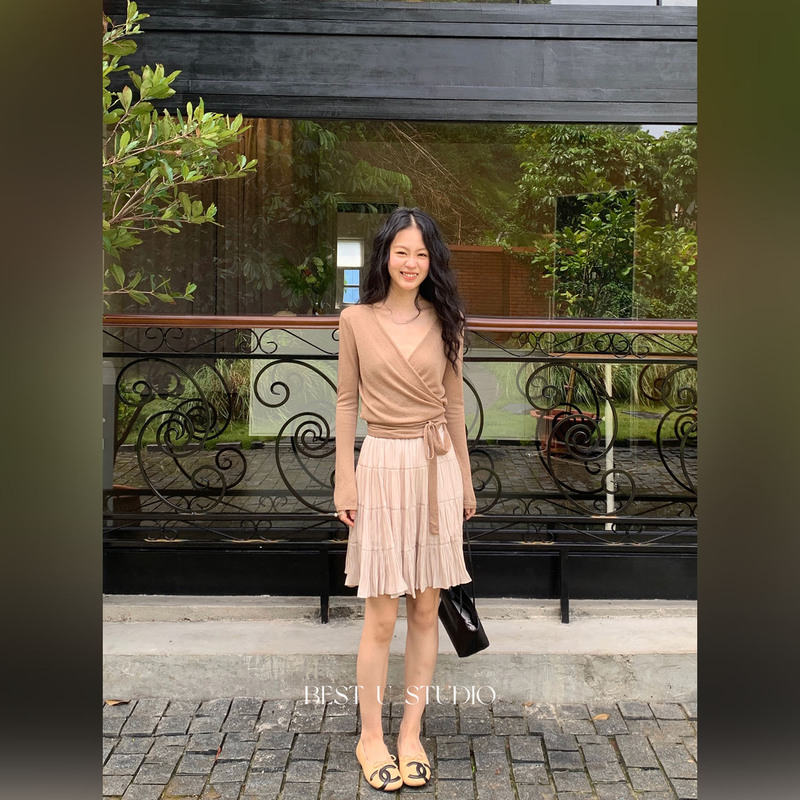 7.21 Autumn Best U Fine Shimmer Wrap-Around Cross V-Neck Waist-Cinching Long-Sleeve Body-Shaping Knit Cardigan