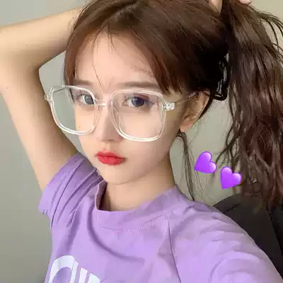 Korean version of tide retro square black frame super light glasses female ins big face thin plain artifact myopia eye frame