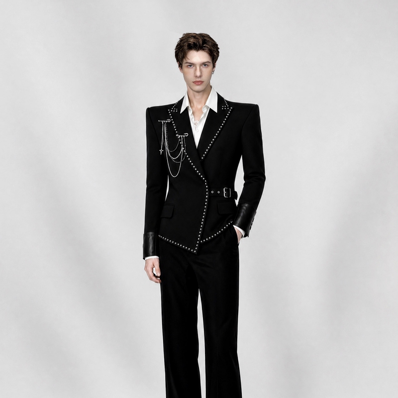 Dw【Ash Nail Shadow】Wide-Shouldered, Narrow-Waisted Suit with a Stylish Design, Structured Fit, Waist-Cinching, Slim-Fit Performance Outfit for Men Dw【Ash Nail Shadow】Wide-Shouldered, Narrow-Waisted Suit with a Stylish Design, Structured Fit, Waist-Cinching, Slim-Fit Performance Outfit for Men