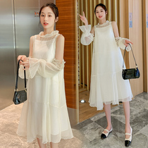 Pregnancy Woman Dress Dress Mid dress with long style Ocean Gas Spring Clothing Super Fairy and Fairy Skirt Temperament Net Red Spicy Mother Two Sets