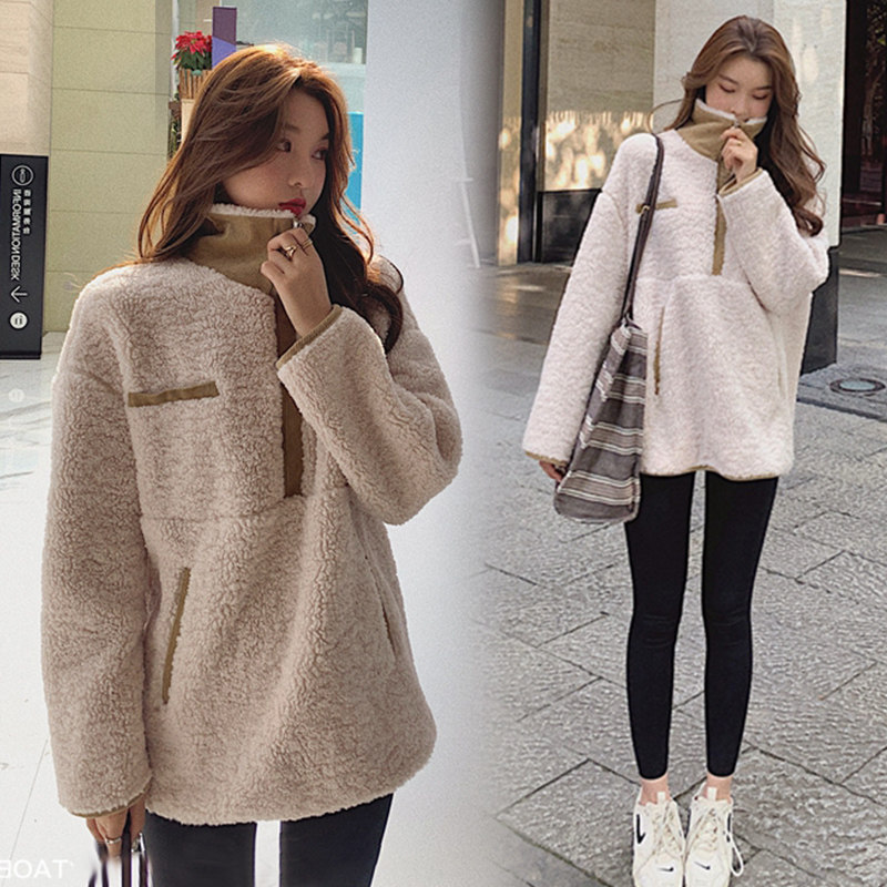 High-quality pregnant women's winter clothes top net red new design sense of thin lamb wool pregnant women's sweater plus velvet belly pants