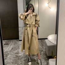 Double-layer single trench coat women's long 2021 spring and autumn new Korean version of small coat British knee coat