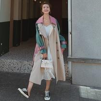 Splicing Coloured windcoat jacket Female mid-length small sub 2021 new spring autumn loaded with Han version loose 100 hitch