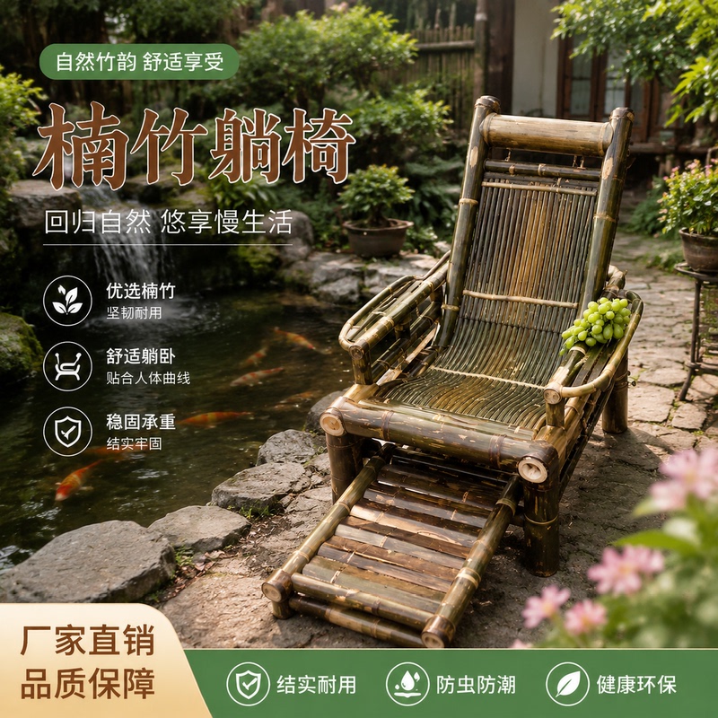 Authentic Handmade All-Bamboo Recliner with Mortise and Tenon Reinforcement, Strong Load-Bearing Capacity, with Footrest, Breathable, Not Stuffy or Sweaty after Long Sitting Authentic Handmade All-Bamboo Recliner with Mortise and Tenon Reinforcement, Strong Load-Bearing Capacity, with Footrest, Breathable, Not Stuffy or Sweaty after Long Sitting