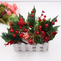 Simulation Christmas Pine Branches DIY Christmas Flower Rings Material Small Red Fruits Green Leaves Christmas Decorations Gift Box Decorations