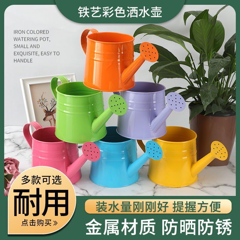 Iron art watering pot watering flower watering pot potted watering pot colorful 1 liter watering pot gardening flower decoration flower pot