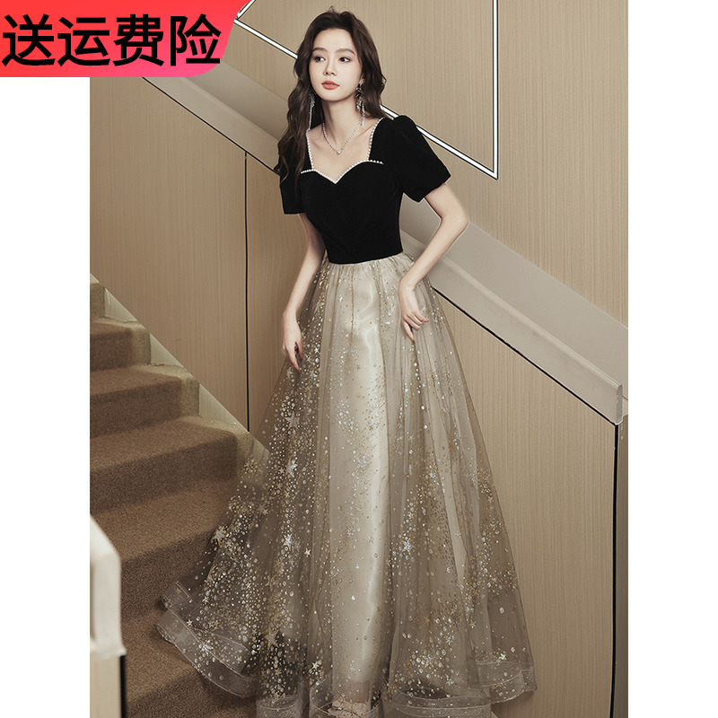 The host of the art test host evening dress high school graduation ceremony high school black 2024 new adult female bridesmaid clothing