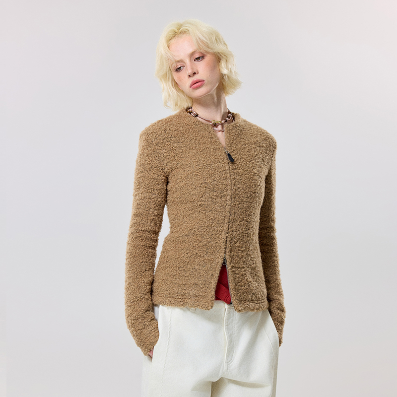 Yojugoes Autumn and Winter Retro Brown Slim Short Shoulder-Length Jacket Wool Zipper Cardigan Suit Woolen Coat Yojugoes Autumn and Winter Retro Brown Slim Short Shoulder-Length Jacket Wool Zipper Cardigan Suit Woolen Coat