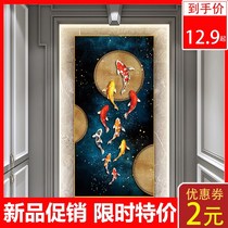 Light and luxurious entry to the house Decorative Painting Nine Fish Nordic Modern Minimalist vertical version crystal porcelain painting Aisle Hallway Hung Painting Fresco