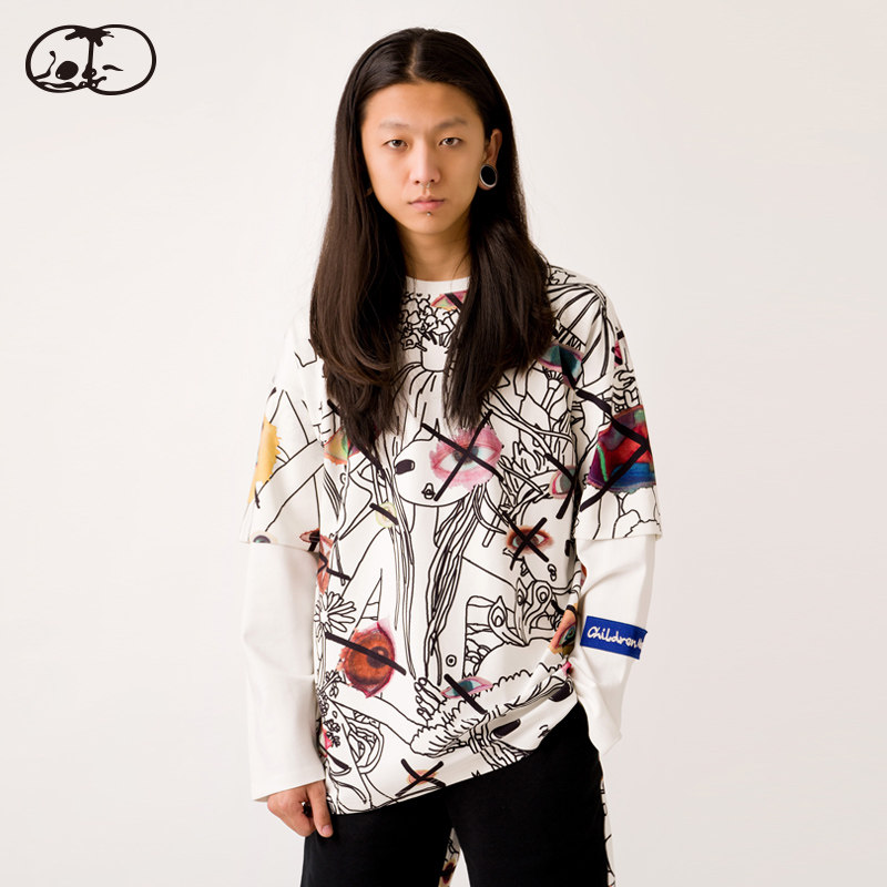 Children Nan original design falsely two long sleeve T - shirt Japanese printed cartoon sweater