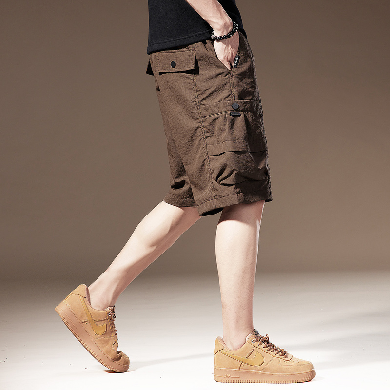 High-End American-Style Outdoor Coffee-Colored Work Shorts for Men, Summer Trendy Brand Loose Mid-Length Shorts with Multiple Pockets, Casual Five-Point Pants