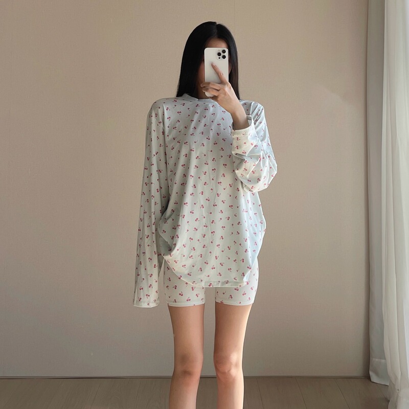 【Relaxation Chief】Boyfriend·Light Breathing Casual Lazy Cotton T-Shirt Shorts Pants Mint Cherry 【Relaxation Chief】Boyfriend·Light Breathing Casual Lazy Cotton T-Shirt Shorts Pants Mint Cherry