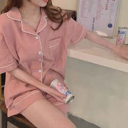 Ins Internet celebrity summer cotton gauze pajamas female students short-sleeved Korean shorts home clothes two-piece set simple and trendy