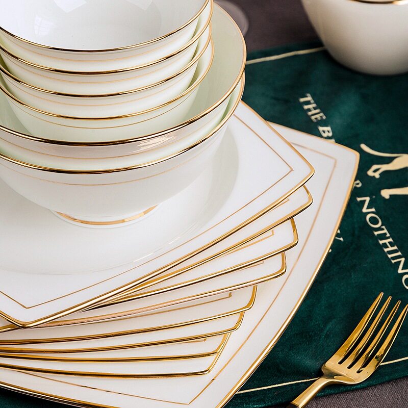 Jingdezhen Ceramic Tableware Bowl Set Household Chinese Style Light Luxury Simple Bone China Housewarming Tableware Bowl Chopsticks Combination