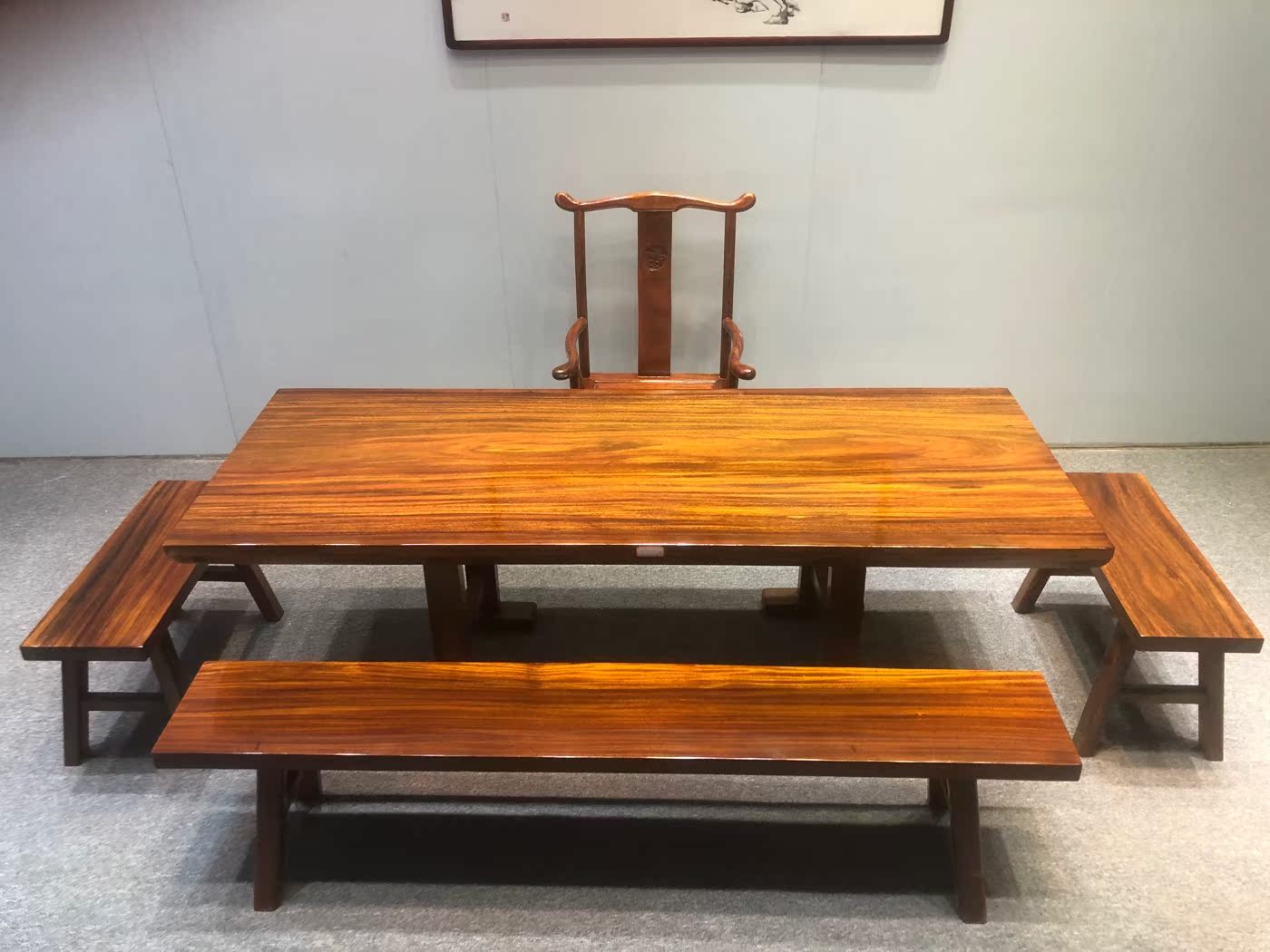 Log big board Okan solid wood tea table and chair combination new Chinese minimalist boss desk dining table 220-85-10