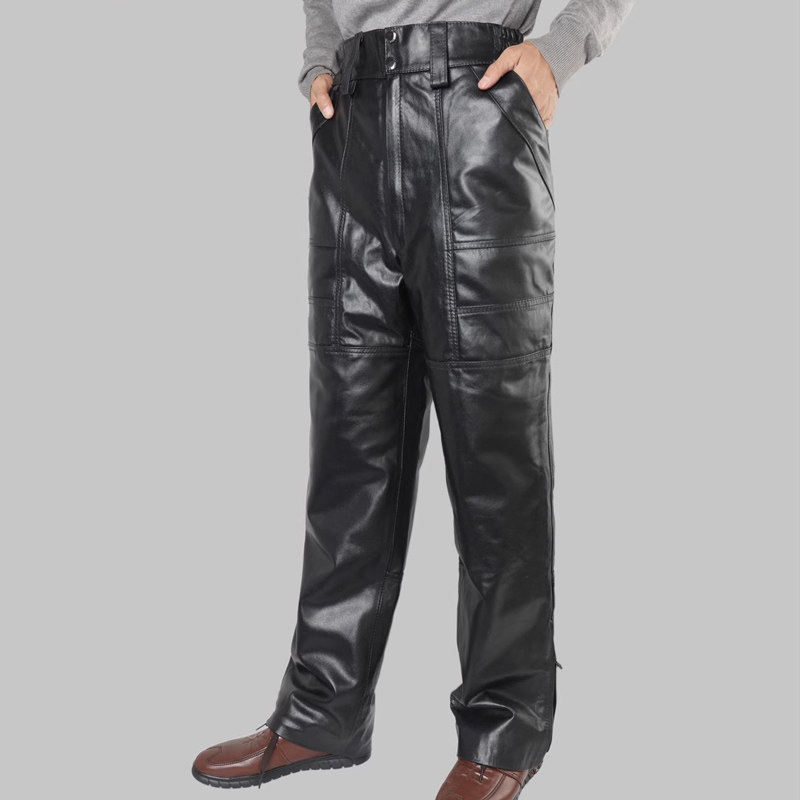 Кожаные брюки Pierre Cardin leather для мужчин среднего и пожилого возраста, мотоциклетные ветрозащитные брюки из овечьего меха "все в одном" плюс бархатные брюки из воловьей кожи Изображение 1