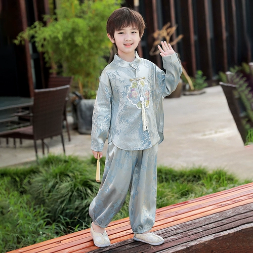 Детское ханьфу, костюм мальчика цветочника, летний комплект, осенний лонгслив, китайский стиль