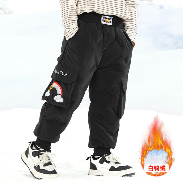 Little Yellow Duck Girls' Thickened down Pants for Outdoor Wear, Winter 2025 New Model, Medium and Large Children's Triple-Protection White Duck down Warm Cotton Pants